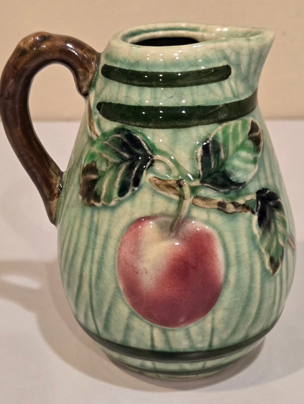 Hand-Painted L&M Apple Ceramic Pitcher - Green and Red